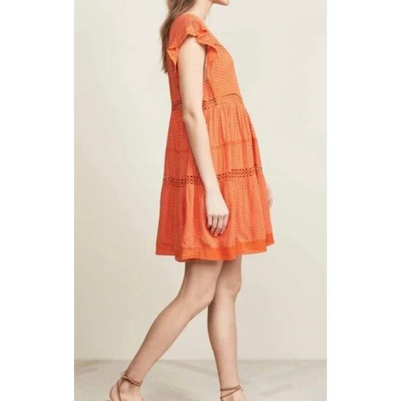 Free People small orange Retro Kitty Crochet Trim Mini Babydoll Tangerine Dress - Picture 6 of 7